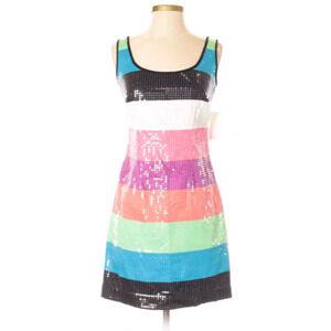 Lilly Pulitzer Sequin Rainbow Stripe Mod Color-Block A-line Mini Dress 0 XS
